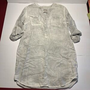 Malvin I Love Linen 100% Linen Shirt Dress Gray Button Front Roll Sleeve Sz L
